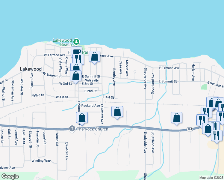 map of restaurants, bars, coffee shops, grocery stores, and more near 178 Bentley Avenue in Lakewood