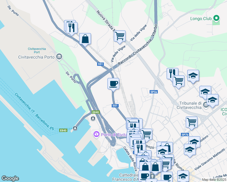 map of restaurants, bars, coffee shops, grocery stores, and more near 137 Via Tarquinia in Civitavecchia