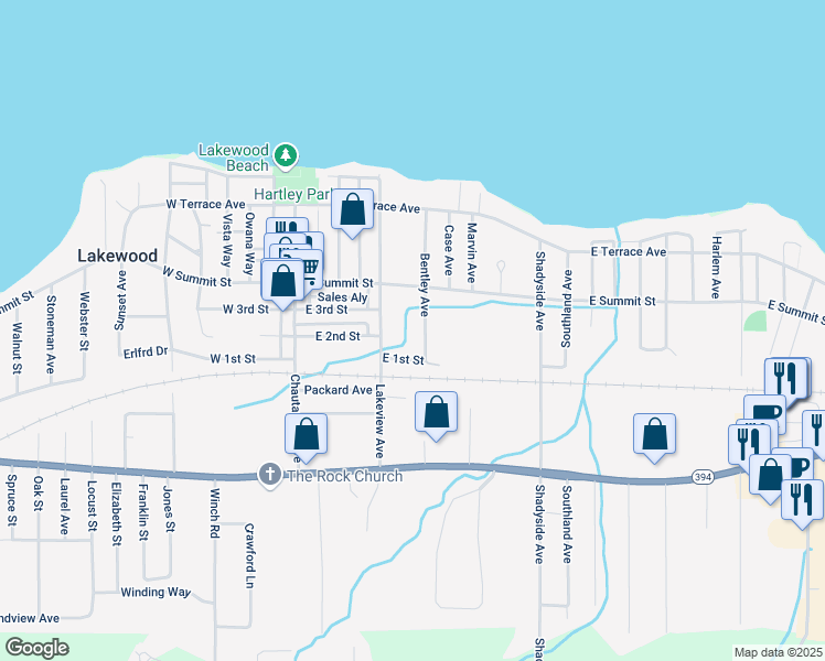 map of restaurants, bars, coffee shops, grocery stores, and more near 178 Bentley Avenue in Lakewood