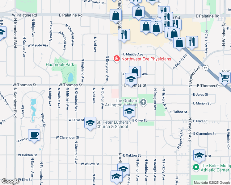 map of restaurants, bars, coffee shops, grocery stores, and more near 1420-1430 North Arlington Heights Road in Arlington Heights