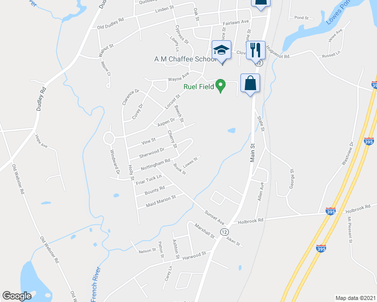 map of restaurants, bars, coffee shops, grocery stores, and more near 15 Little John Circle in Oxford