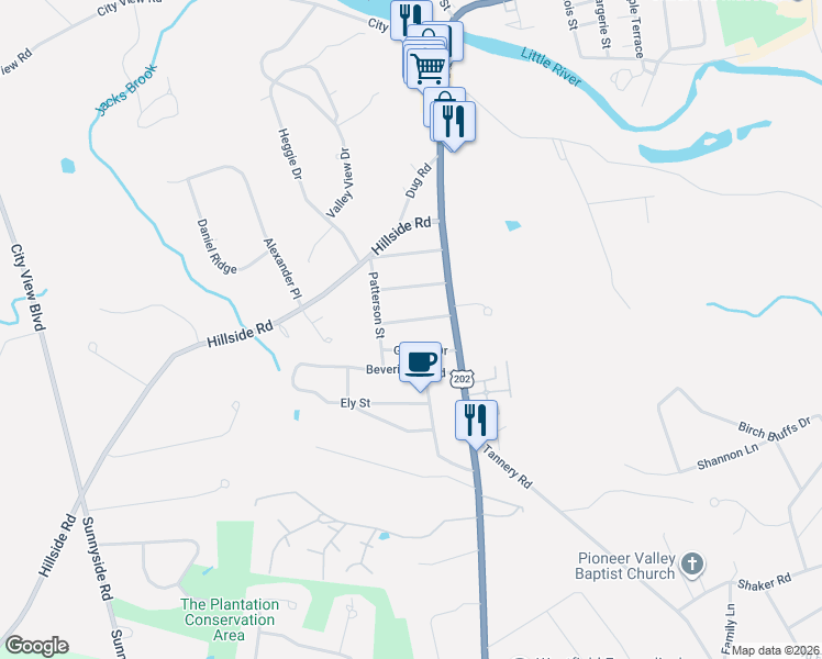map of restaurants, bars, coffee shops, grocery stores, and more near 46 Southgate Avenue in Westfield