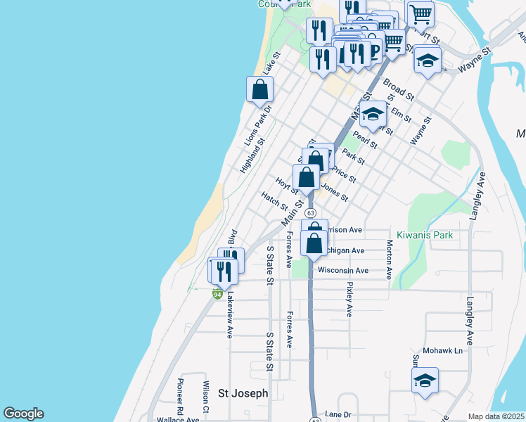 map of restaurants, bars, coffee shops, grocery stores, and more near 1218 State Street in St. Joseph
