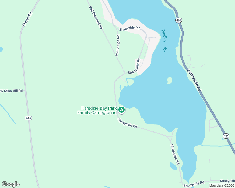 map of restaurants, bars, coffee shops, grocery stores, and more near 2398 Shadyside Road in Findley Lake