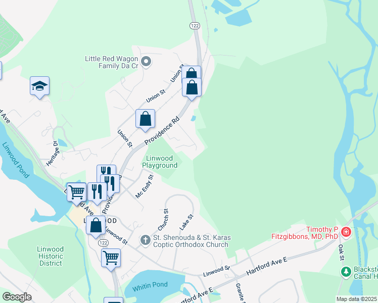 map of restaurants, bars, coffee shops, grocery stores, and more near 90 Arthur Drive in Northbridge