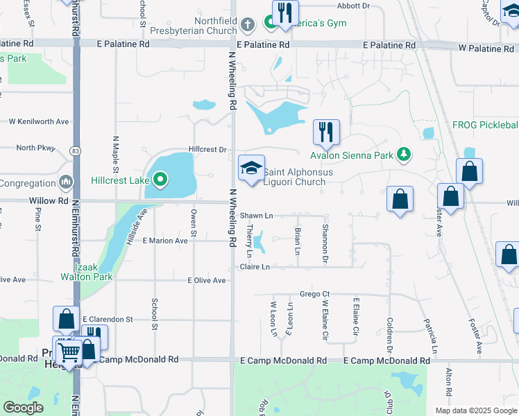 map of restaurants, bars, coffee shops, grocery stores, and more near 406 Shawn Lane in Prospect Heights