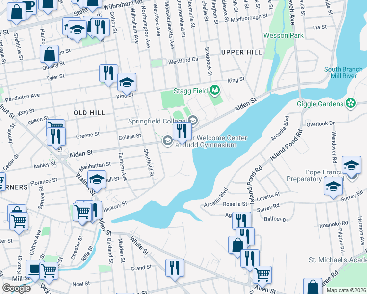 map of restaurants, bars, coffee shops, grocery stores, and more near in Springfield