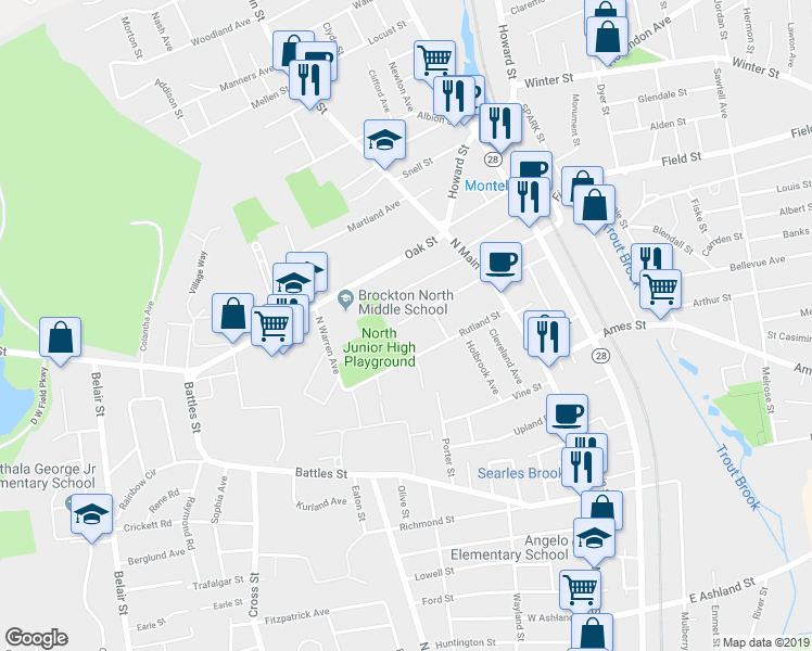 map of restaurants, bars, coffee shops, grocery stores, and more near 80 Herrod Avenue in Brockton