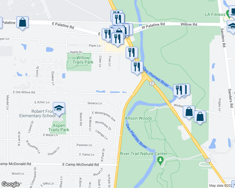 map of restaurants, bars, coffee shops, grocery stores, and more near 920 East Seminole Lane in Mount Prospect
