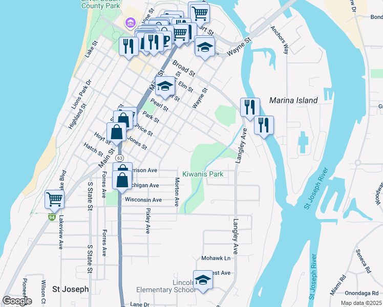 map of restaurants, bars, coffee shops, grocery stores, and more near 1039 Morrison Avenue in St. Joseph