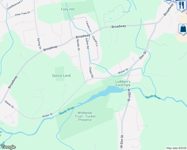 map of restaurants, bars, coffee shops, grocery stores, and more near 136 Water Street in Hanover