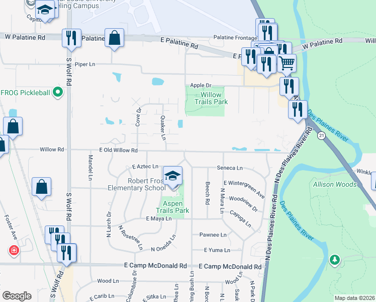 map of restaurants, bars, coffee shops, grocery stores, and more near 1903 East Seminole Lane in Mount Prospect