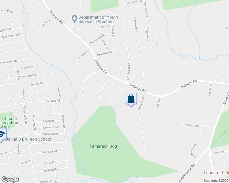 map of restaurants, bars, coffee shops, grocery stores, and more near 60 Tamarack Drive in Springfield
