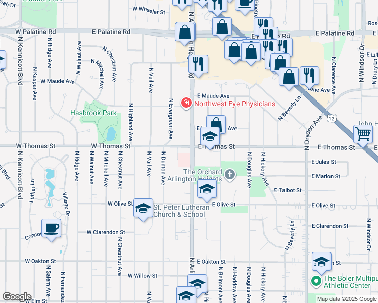map of restaurants, bars, coffee shops, grocery stores, and more near 1420-1430 North Arlington Heights Road in Arlington Heights