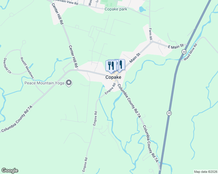 map of restaurants, bars, coffee shops, grocery stores, and more near 625 Empire Road in Copake