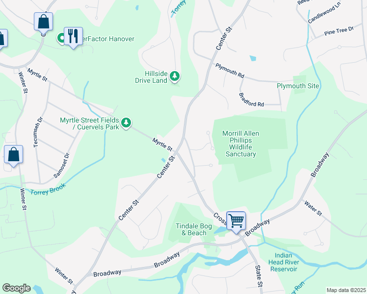 map of restaurants, bars, coffee shops, grocery stores, and more near 343 Myrtle Street in Hanover