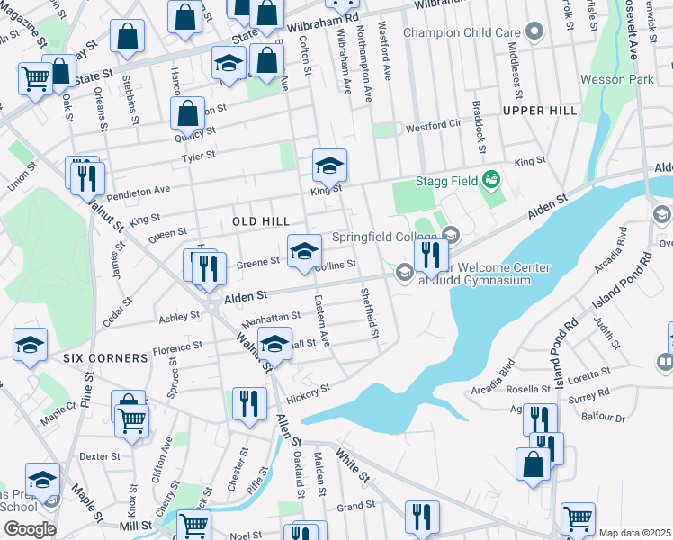 map of restaurants, bars, coffee shops, grocery stores, and more near in Springfield