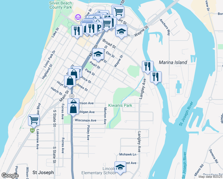 map of restaurants, bars, coffee shops, grocery stores, and more near 1039 Morrison Avenue in St. Joseph