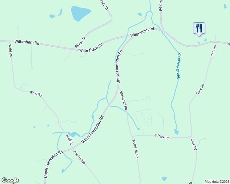map of restaurants, bars, coffee shops, grocery stores, and more near 68 Upper Hampden Road in Monson