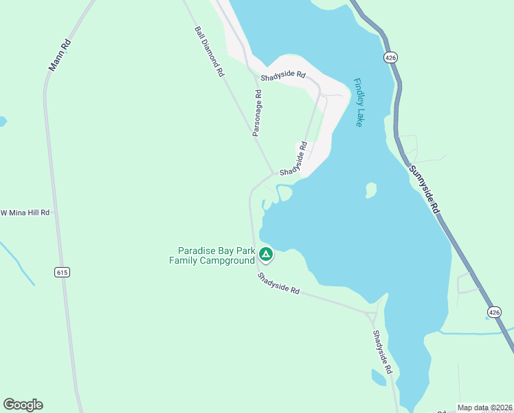 map of restaurants, bars, coffee shops, grocery stores, and more near 2398 Shadyside Road in Findley Lake