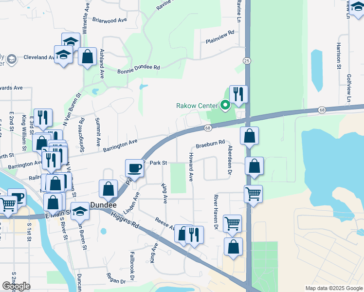 map of restaurants, bars, coffee shops, grocery stores, and more near in East Dundee