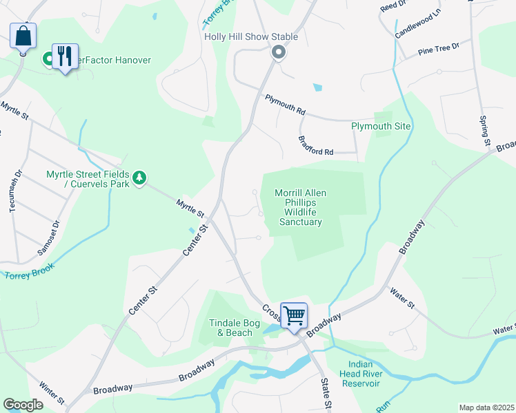 map of restaurants, bars, coffee shops, grocery stores, and more near 18 Millers Lane in Hanover