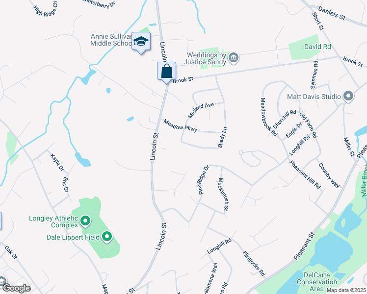 map of restaurants, bars, coffee shops, grocery stores, and more near 54 Shady Lane in Franklin