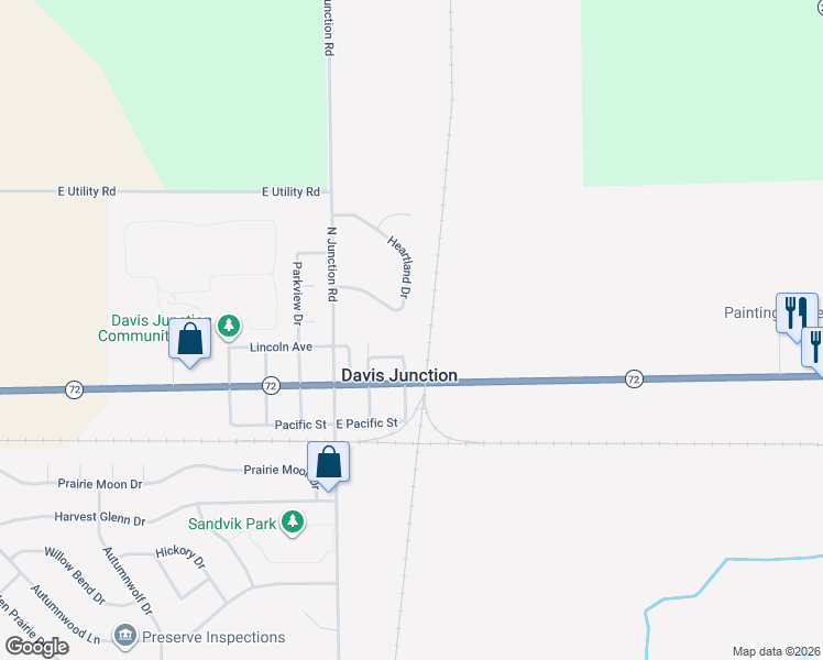 map of restaurants, bars, coffee shops, grocery stores, and more near 415 Heartland Drive in Davis Junction