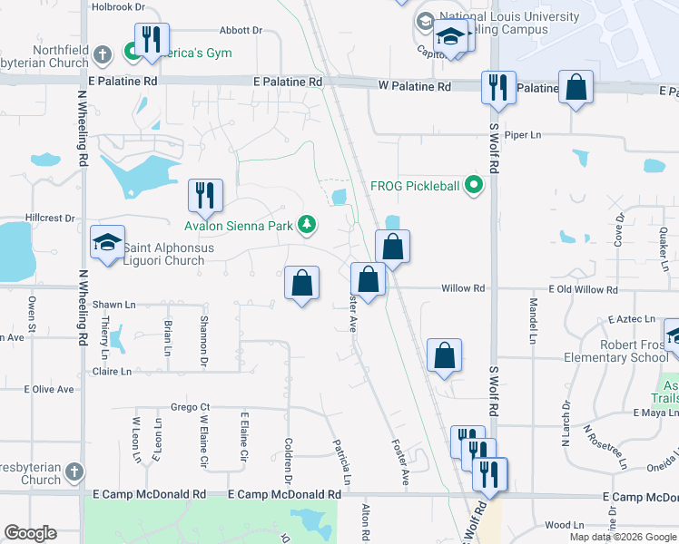 map of restaurants, bars, coffee shops, grocery stores, and more near 17 Willow Road in Wheeling