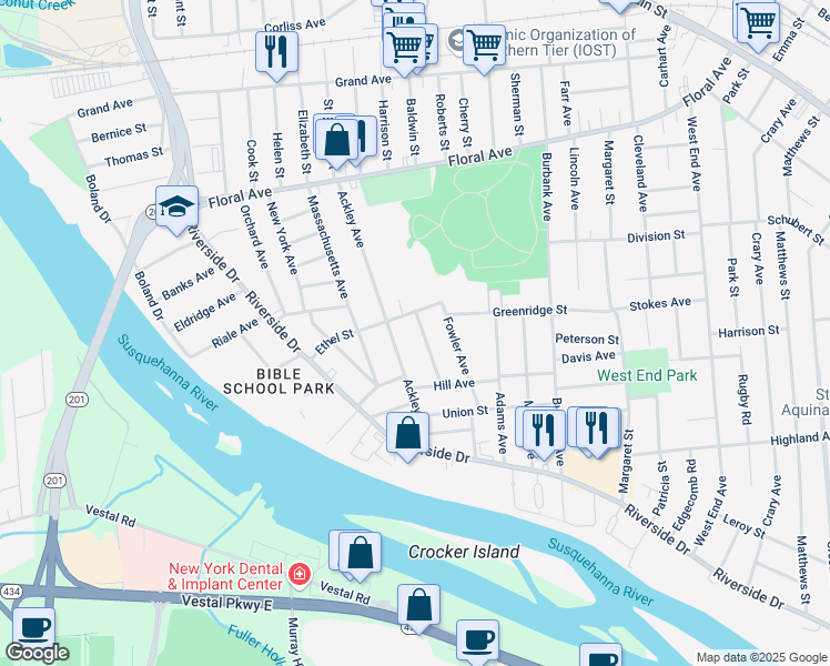 map of restaurants, bars, coffee shops, grocery stores, and more near 50 Ethel Street in Johnson City
