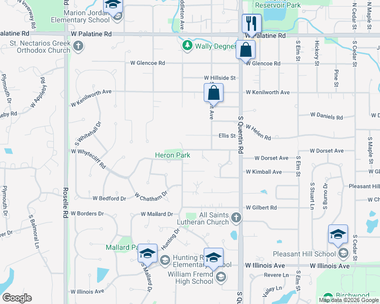 map of restaurants, bars, coffee shops, grocery stores, and more near 974 West Dorset Avenue in Palatine