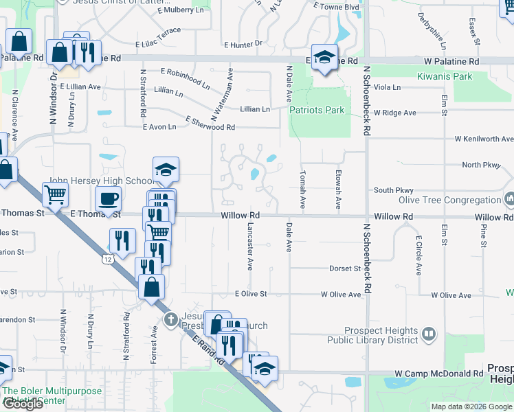 map of restaurants, bars, coffee shops, grocery stores, and more near 2257 Ashbury Court in Arlington Heights
