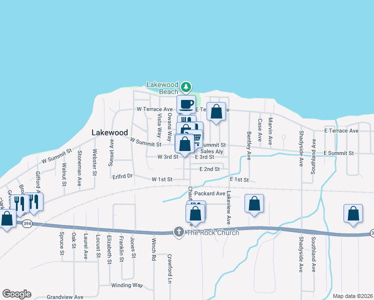 map of restaurants, bars, coffee shops, grocery stores, and more near 7 East Summit Street in Lakewood