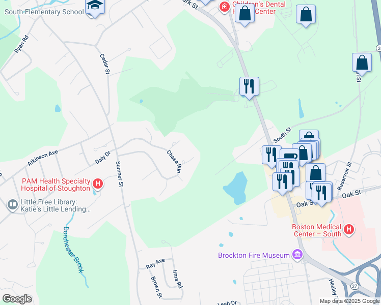 map of restaurants, bars, coffee shops, grocery stores, and more near 14 Thompson Court in Stoughton