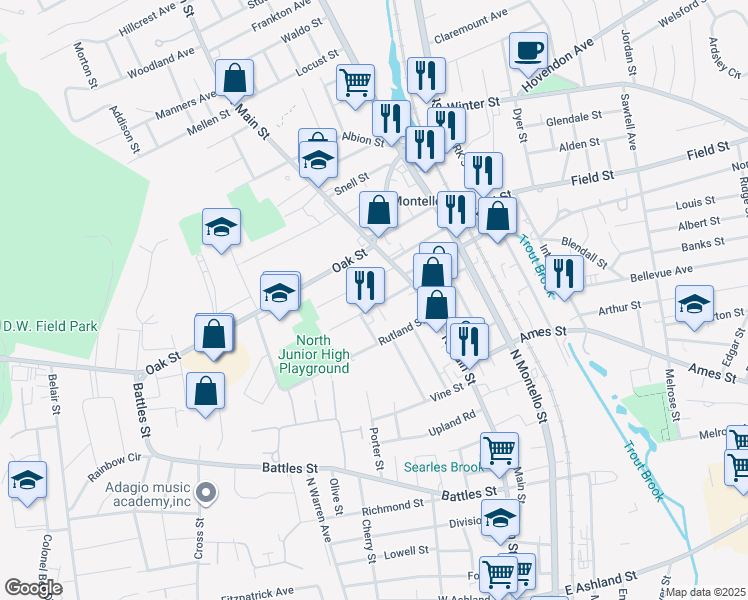 map of restaurants, bars, coffee shops, grocery stores, and more near 29 Herrod Avenue in Brockton