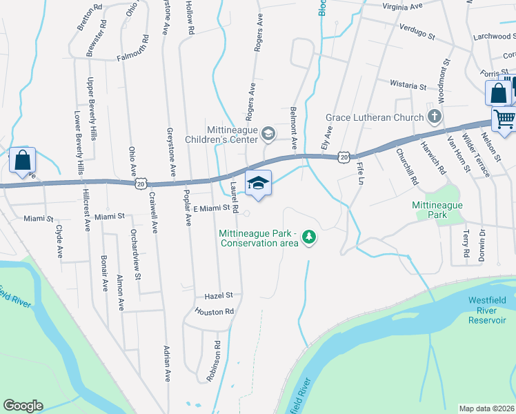 map of restaurants, bars, coffee shops, grocery stores, and more near 61 Laurel Road in West Springfield