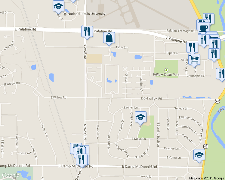 map of restaurants, bars, coffee shops, grocery stores, and more near 16 Seminole Ln in Prospect Heights