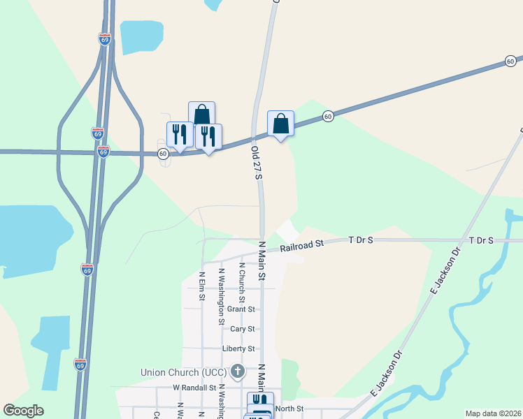 map of restaurants, bars, coffee shops, grocery stores, and more near 993 North Main Street in Tekonsha