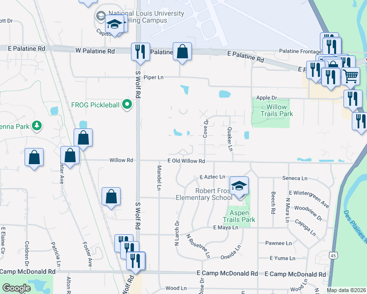 map of restaurants, bars, coffee shops, grocery stores, and more near 1546 Cove Drive in Prospect Heights