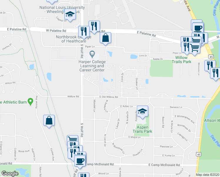 map of restaurants, bars, coffee shops, grocery stores, and more near 1546 Cove Drive in Prospect Heights