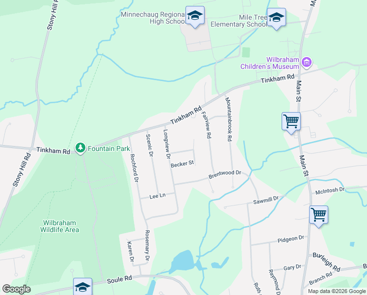 map of restaurants, bars, coffee shops, grocery stores, and more near 7 Katie Street in Wilbraham