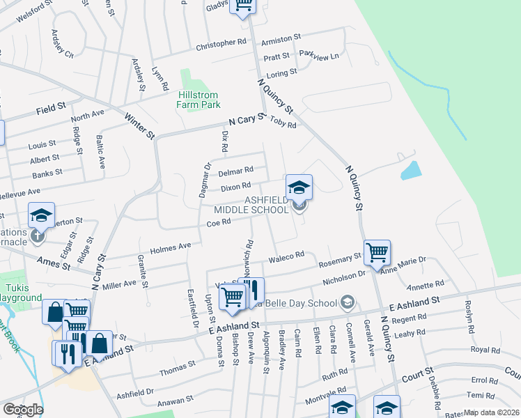 map of restaurants, bars, coffee shops, grocery stores, and more near 76 Alphonse Road in Brockton