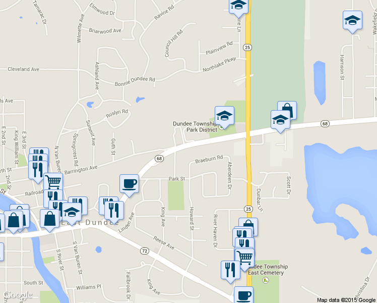 map of restaurants, bars, coffee shops, grocery stores, and more near 612 Barrington Ave in East Dundee
