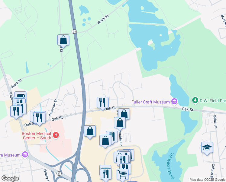 map of restaurants, bars, coffee shops, grocery stores, and more near 582 Chatham West Drive in Brockton