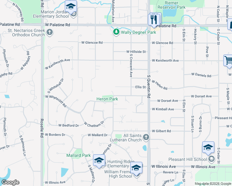 map of restaurants, bars, coffee shops, grocery stores, and more near 974 West Dorset Avenue in Palatine