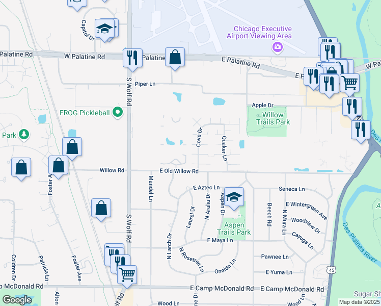 map of restaurants, bars, coffee shops, grocery stores, and more near 1546 Cove Drive in Prospect Heights