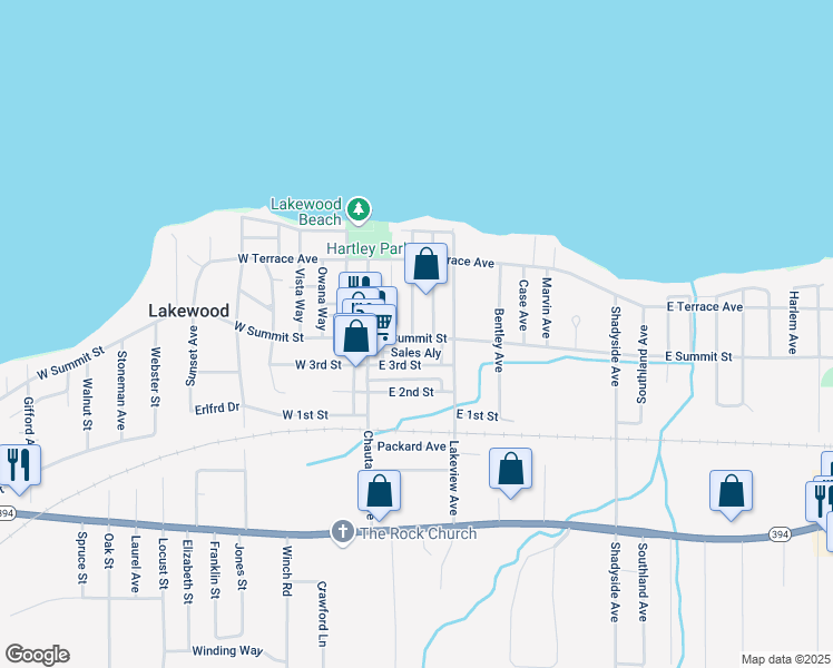 map of restaurants, bars, coffee shops, grocery stores, and more near 15 East Summit Street in Lakewood