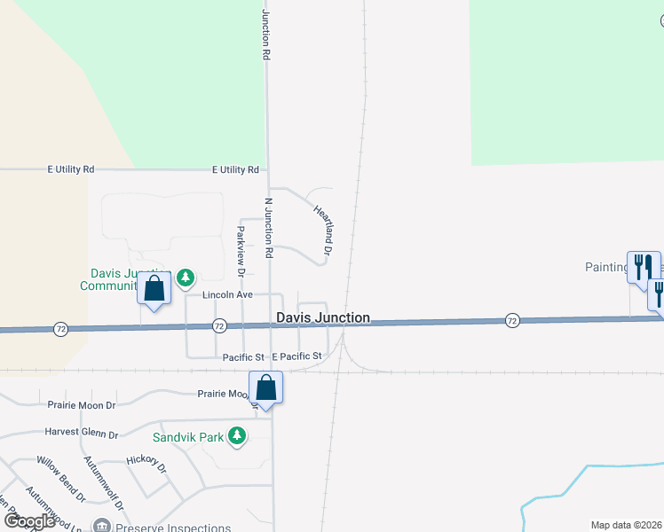 map of restaurants, bars, coffee shops, grocery stores, and more near 415 Heartland Drive in Davis Junction