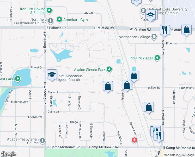 map of restaurants, bars, coffee shops, grocery stores, and more near 1940 Rochelle Court in Wheeling