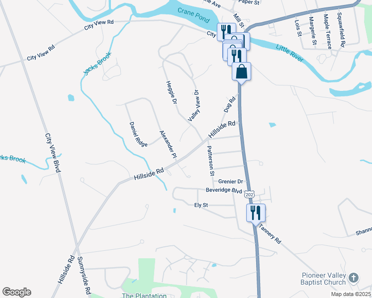 map of restaurants, bars, coffee shops, grocery stores, and more near 115 Hillside Road in Westfield